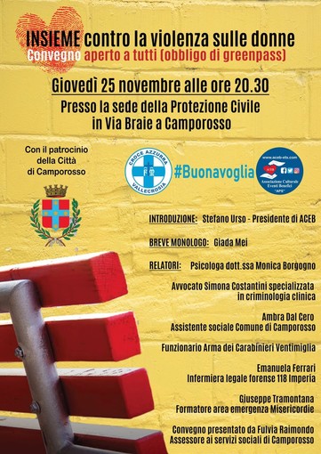 Camporosso: Aceb, il gruppo Buonavoglia, Croce Azzurra, ODV e ACEB uniti il 25 novembre contro la violenza sulle donne