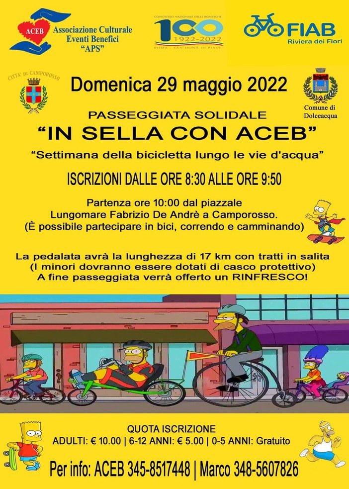 Camporosso: il 29 maggio la passeggiata solidale “In sella con Aceb” Camporosso: il 29 maggio la passeggiata solidale “In sella con Aceb”