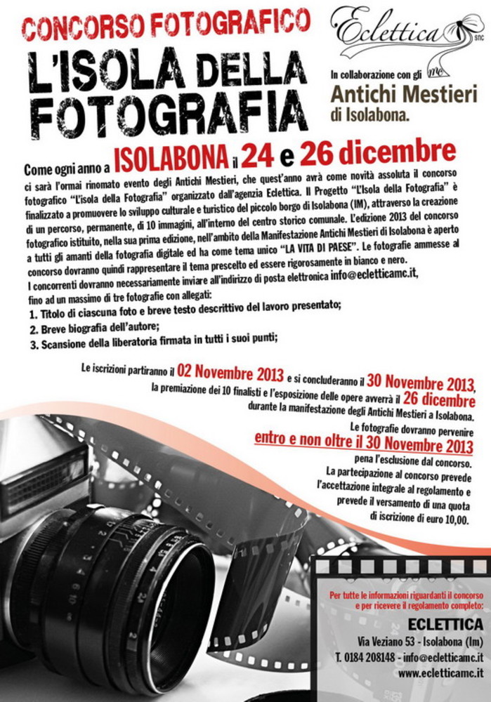 Isolabona: anche quest'anno a dicembre torna 'L'isola della fotografia' organizzato dall’agenzia Eclettica Isolabona: anche quest'anno a dicembre torna 'L'isola della fotografia' organizzato dall’agenzia Eclettica