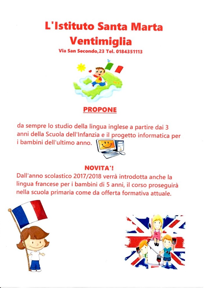 Ventimiglia: ampliamento dell'offerta formativa linguistica all'Istituto 'Santa Marta' Ventimiglia: ampliamento dell'offerta formativa linguistica all'Istituto 'Santa Marta'