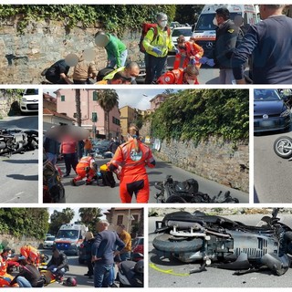 Imperia: scontro frontale tra due scooter in corso Garibaldi, una donna ferita e traffico in tilt (Foto e Video)