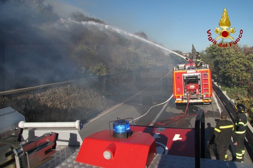 San Lorenzo al Mare: senso unico alternato sull'Aurelia dopo l'incendio di ieri, fiamme ripartite stanotte