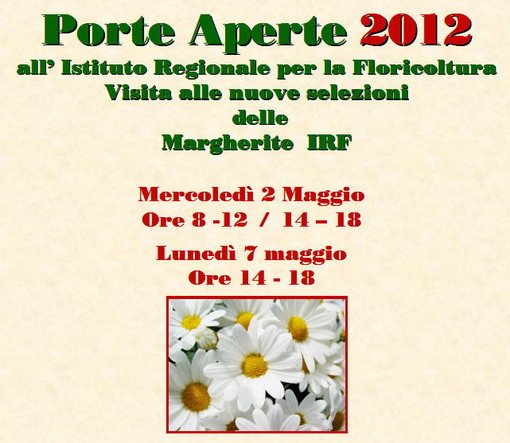 Sanremo: durante i prossimi due mercoledì le 'porte aperte' all'Istituto per la Floricoltura Sanremo: durante i prossimi due mercoledì le 'porte aperte' all'Istituto per la Floricoltura