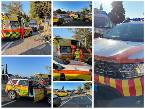 Ventimiglia: incidente sull'Aurelia all'incrocio con viale Toscanini, madre e figlio feriti e trasportati in elicottero (Foto e Video)