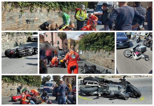 Imperia: scontro frontale tra due scooter in corso Garibaldi, una donna ferita e traffico in tilt (Foto e Video)