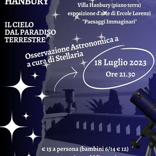 Ventimiglia:  ‘Il Cielo dal Paradiso Terrestre’, visita guidata e osservazione astronomica dalla terrazza di Villa Hanbury