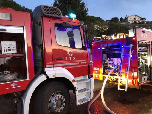 Ospedaletti: palme date alle fiamme sull'Aurelia, pronto intervento dei Vigili del Fuoco per spegnere il rogo