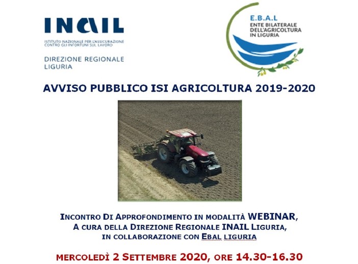 Incontro in modalità webinar dell’Inail sul Bando Isi Agricoltura 2019-2020 Incontro in modalità webinar dell’Inail sul Bando Isi Agricoltura 2019-2020