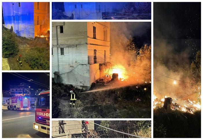 Sanremo: incendio stanotte alla Villa Helios, in fiamme parte del gerbido attorno all'ex clinica (Foto e Video) Sanremo: incendio stanotte alla Villa Helios, in fiamme parte del gerbido attorno all'ex clinica (Foto e Video)