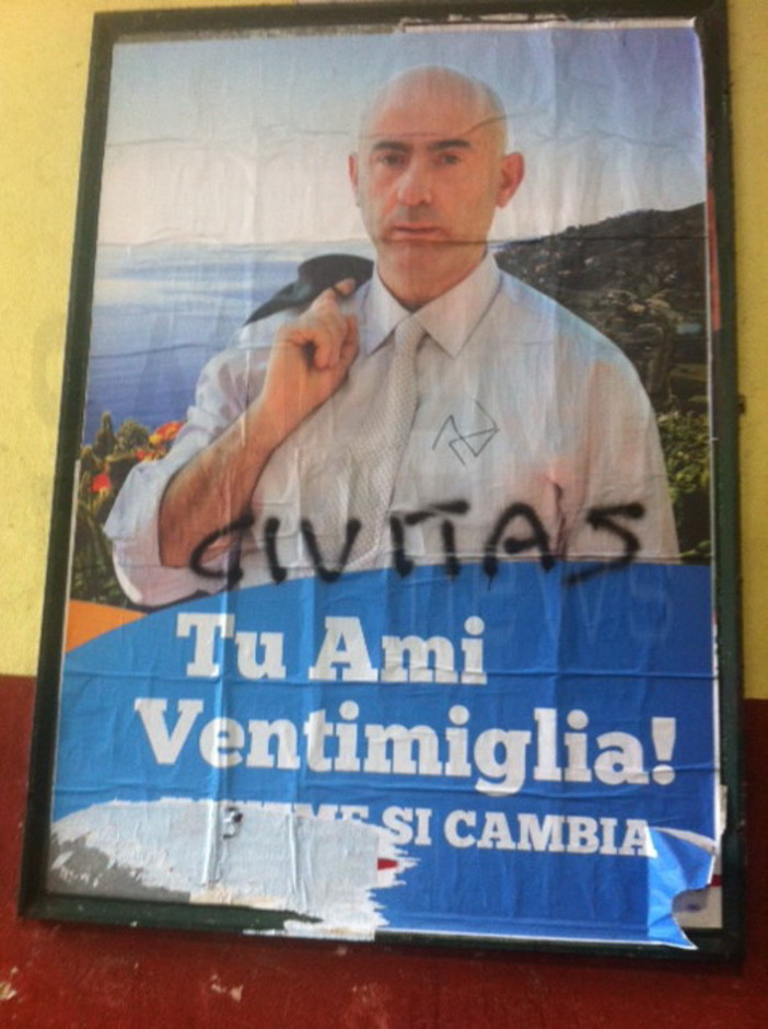 Manifesti elettorali nel mirino a Ventimiglia: imbrattati i cartelloni del candidato di Forza Italia Ballestra Manifesti elettorali nel mirino a Ventimiglia: imbrattati i cartelloni del candidato di Forza Italia Ballestra