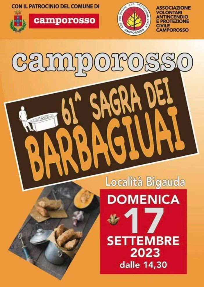 Camporosso: domani pomeriggio a Bigauda la 61a edizione della 'Sagra dei Barbagiuai' Camporosso: domani pomeriggio a Bigauda la 61a edizione della 'Sagra dei Barbagiuai'