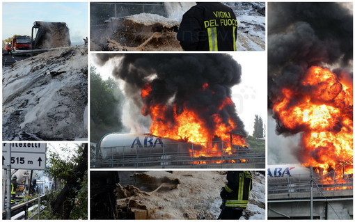San Lorenzo al Mare: incendio di un autoarticolato in A10, traffico bloccato in direzione Imperia San Lorenzo al Mare: incendio di un autoarticolato in A10, traffico bloccato in direzione Imperia