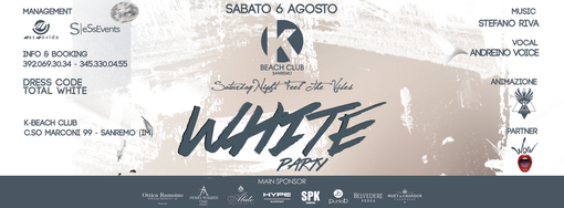 Sabato il K-Beach Club comincia il caldo mese di agosto con un classico: “White Party” a cura di Mas Movida & EsSEvents Sabato il K-Beach Club comincia il caldo mese di agosto con un classico: “White Party” a cura di Mas Movida & EsSEvents
