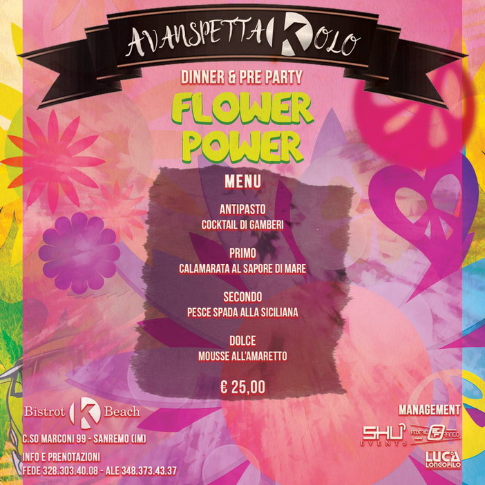 Sabato il K-Beach Club esplora un classico: ‘Flower Power party’ Il sabato notte a cura di Mas Movida &amp; EsSEvents