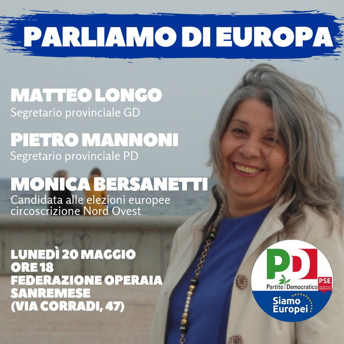 Sanremo: oggi alla Federazione Operaia un incontro del Partito Democratico su 'Parliamo di Europa' Sanremo: oggi alla Federazione Operaia un incontro del Partito Democratico su 'Parliamo di Europa'