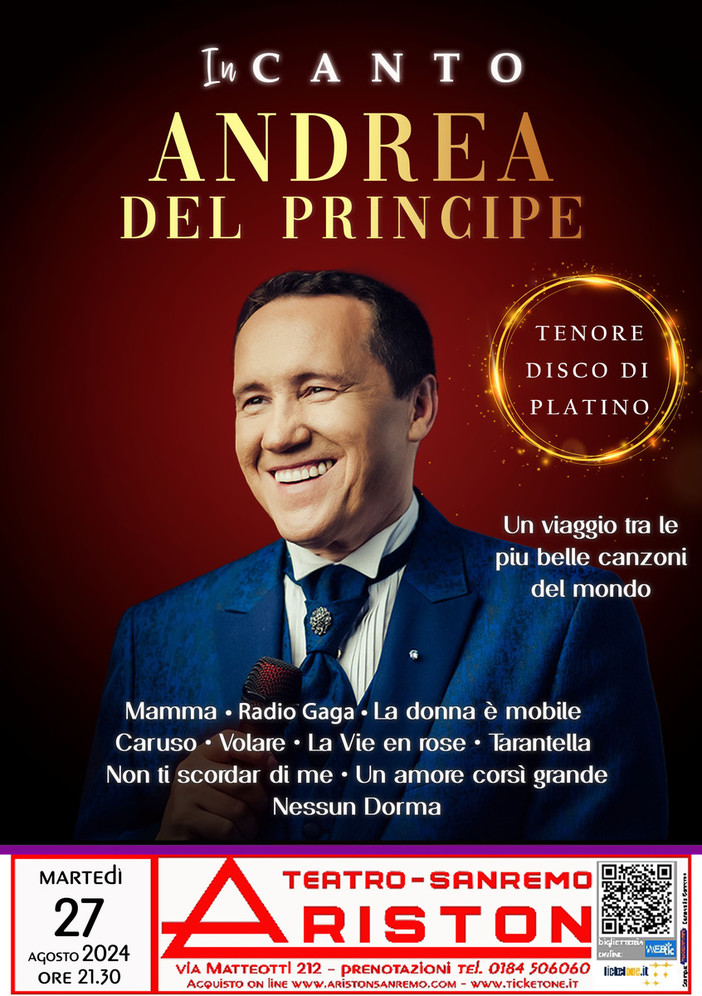 Sanremo: Andrea Del Principe presenta “InCanto” un viaggio tra le più belle canzoni del mondo.