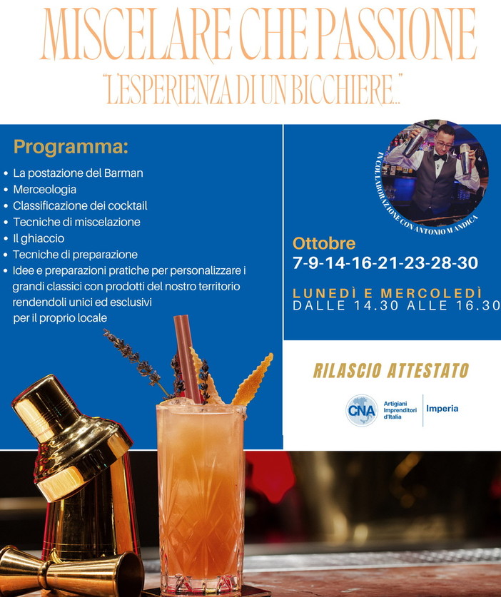 Con Imperia l'opportunità di fare il salto di qualità con 'Corso Barman - Miscelare che Passione!' Con Imperia l'opportunità di fare il salto di qualità con 'Corso Barman - Miscelare che Passione!'