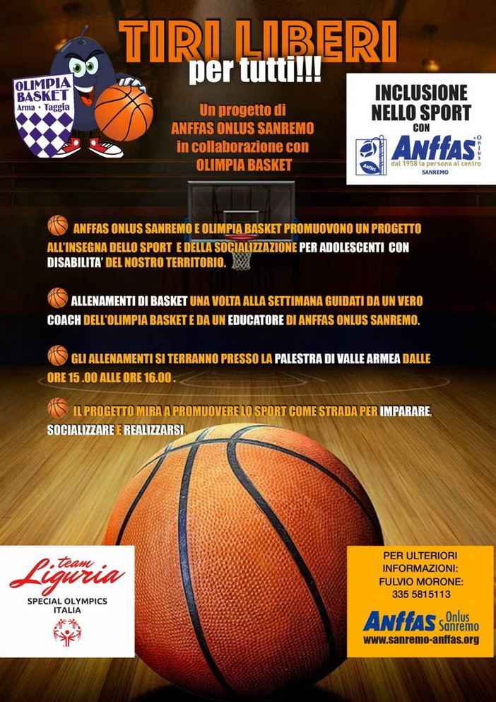 Sanremo: al via 'Tiri Liberi', progetto che mira ad accompagnare bambini e ragazzi con disabilità nel mondo dello sport