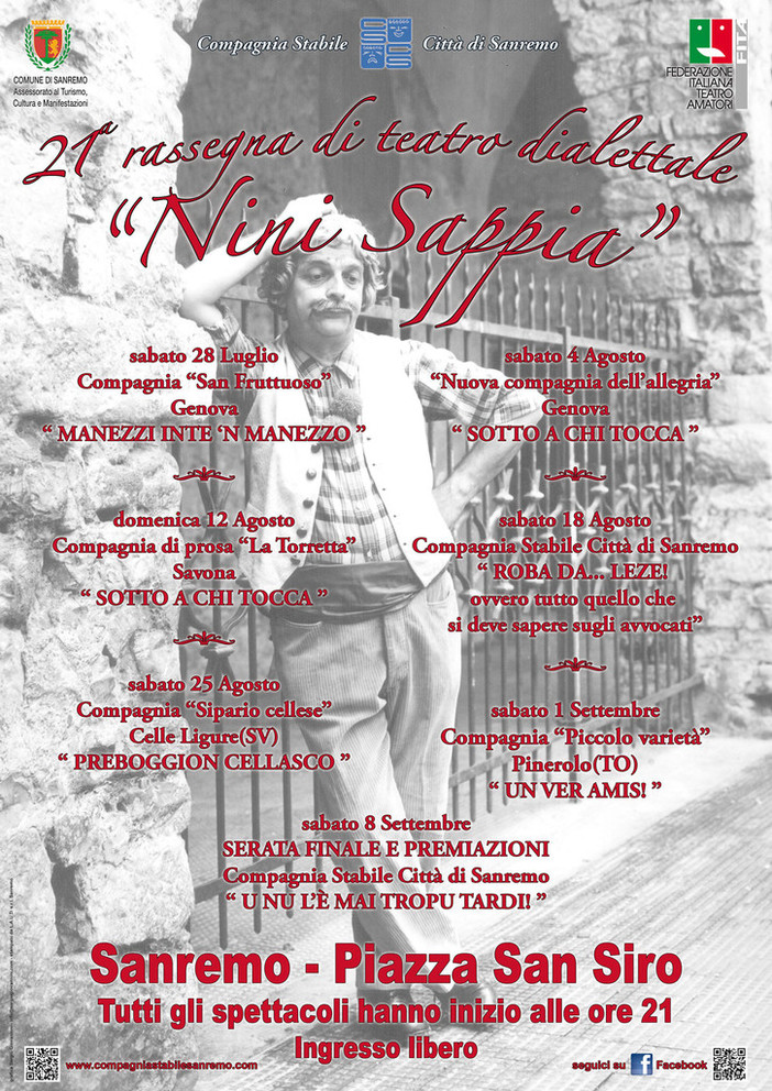 Sanremo: sabato ultimo appuntamento con la rassegna di Teatro Dialettale 'Nini Sappia' Sanremo: sabato ultimo appuntamento con la rassegna di Teatro Dialettale 'Nini Sappia'