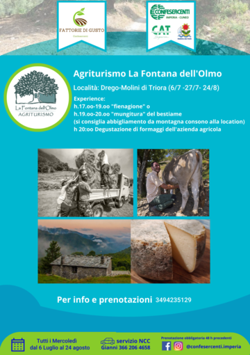 Molini di Triora: le fattorie del gusto di Confesercenti, domani appuntamento a La Fontana dell’Olmo