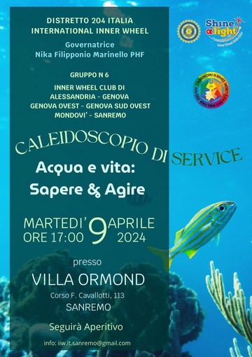 Sanremo: martedì prossimo, presentazione del progetto ‘Acqua e Vita: Sapere & Agire’ dell’International Inner Wheel Sanremo: martedì prossimo, presentazione del progetto ‘Acqua e Vita: Sapere & Agire’ dell’International Inner Wheel