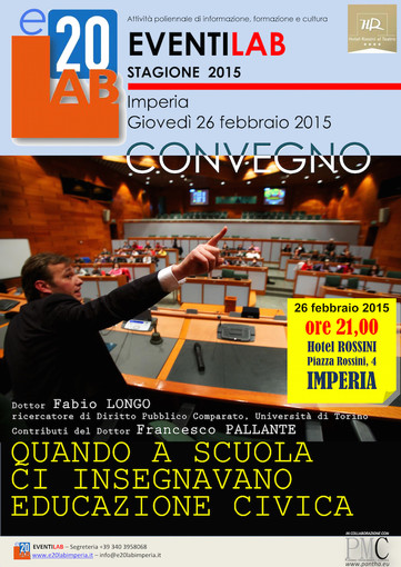 Imperia: giovedì all'Hotel Rossini l'incontro "Quando a scuola ci insegnavano Educazione Civica" Imperia: giovedì all'Hotel Rossini l'incontro "Quando a scuola ci insegnavano Educazione Civica"