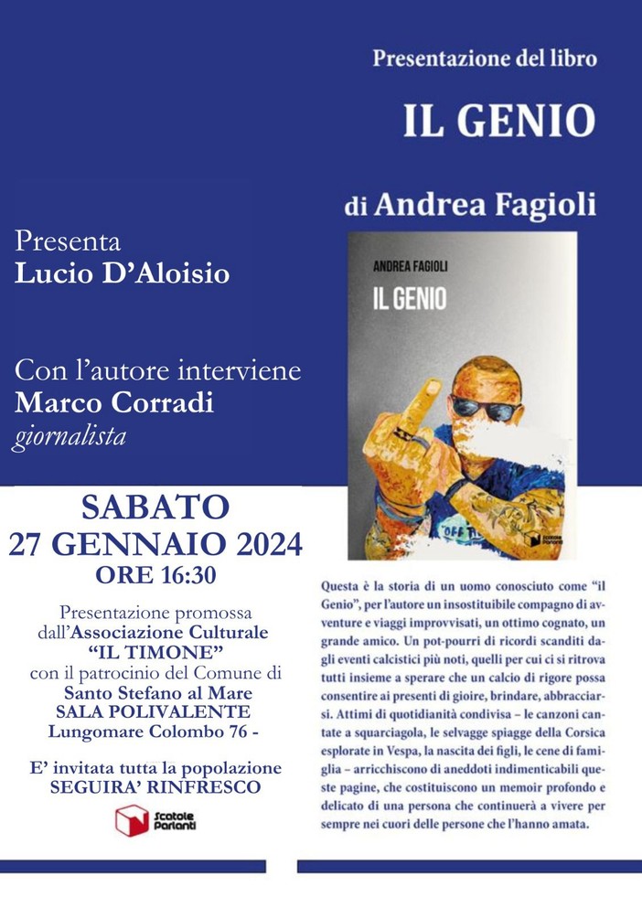 Santo Stefano al Mare: domani la presentazione del nuovo libro di Andrea Fagioli Santo Stefano al Mare: domani la presentazione del nuovo libro di Andrea Fagioli