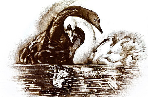 'Il Lago dei cigni' nella composizione dell’artista della sabbia Marina Sosnina all'Auditorium Rainier III di Monaco 'Il Lago dei cigni' nella composizione dell’artista della sabbia Marina Sosnina all'Auditorium Rainier III di Monaco