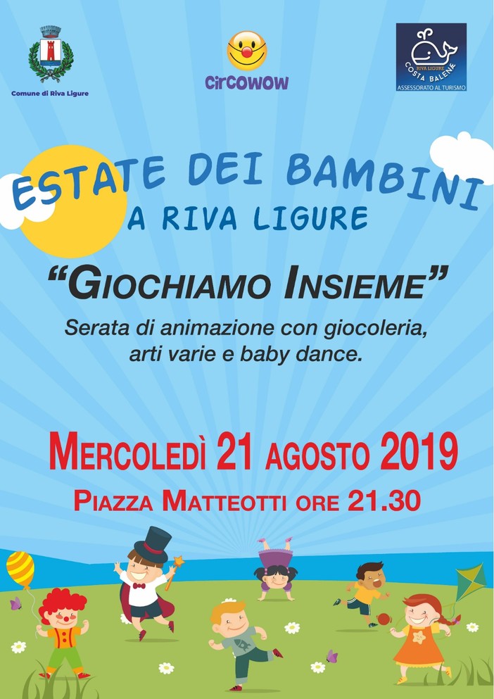 Riva Ligure: con “Giochiamo Insieme” prosegue la rassegna “Bim BUm Bam! ArRiva il Festival dei Bambini”