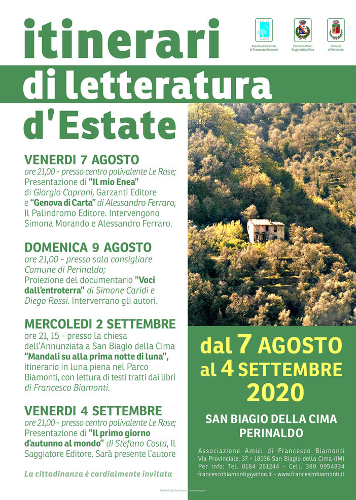 San Biagio della Cima: riprende l'attività dell'associazione Amici di Francesco Biamonti. Il programma