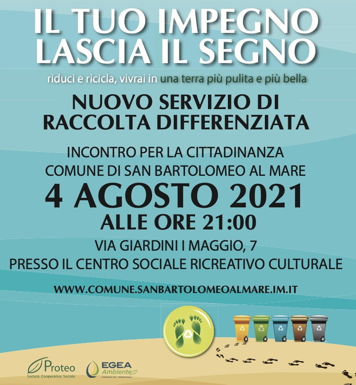 San Bartolomeo al Mare: raccolta differenziata, domani sera incontro informativo e da lunedì distribuzione dei kit San Bartolomeo al Mare: raccolta differenziata, domani sera incontro informativo e da lunedì distribuzione dei kit