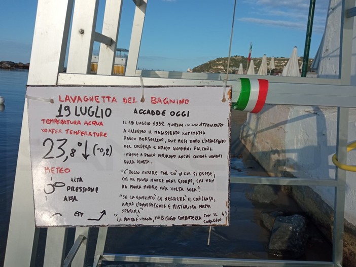 Sanremo: oggi la 'Lavagnetta del Bagnino' agli 'Euro Nettuno' è dedicata all'anniversario della strage di Palermo Sanremo: oggi la 'Lavagnetta del Bagnino' agli 'Euro Nettuno' è dedicata all'anniversario della strage di Palermo