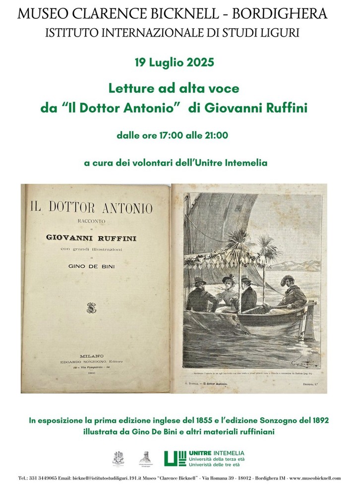 Il Dottor Antonio rivive a Bordighera: letture ad alta voce al Museo Bicknell con la Unitre Intemelia Il Dottor Antonio rivive a Bordighera: letture ad alta voce al Museo Bicknell con la Unitre Intemelia