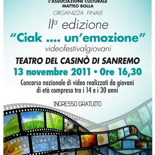 Sanremo: domenica 13 novembre tutto pronto per 'Ciak...un emozione, videofestival giovani'