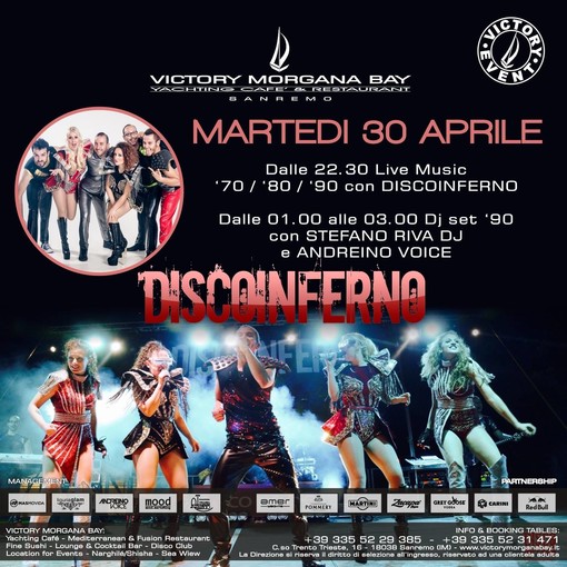 Sanremo: il 30 aprile serata di musica live con lo show dei DiscoInferno al Victory Morgana Bay
