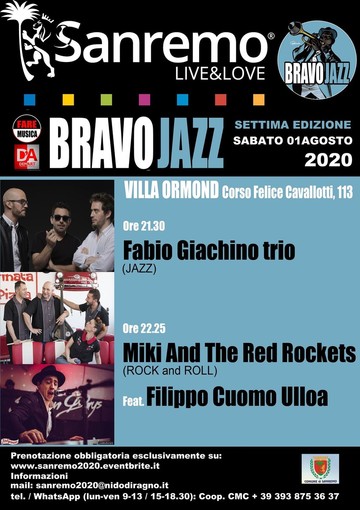 Comune, 'Fare musica' e 'Dem'art' presentano la 7ª edizione di Bravo Jazz: appuntamento sabato sera a villa Ormond Comune, 'Fare musica' e 'Dem'art' presentano la 7ª edizione di Bravo Jazz: appuntamento sabato sera a villa Ormond