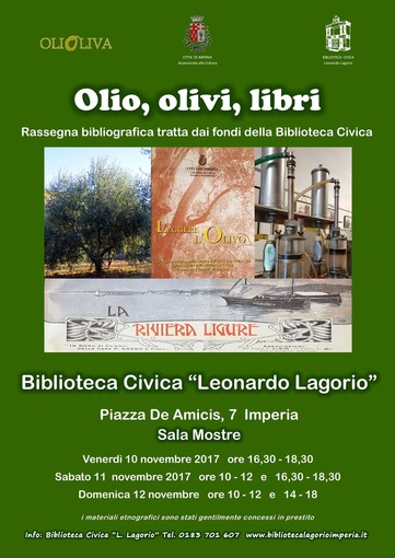 Imperia: da oggi a domenica alla biblioteca “Lagorio” la rassegna “Olio, libri, olivi”