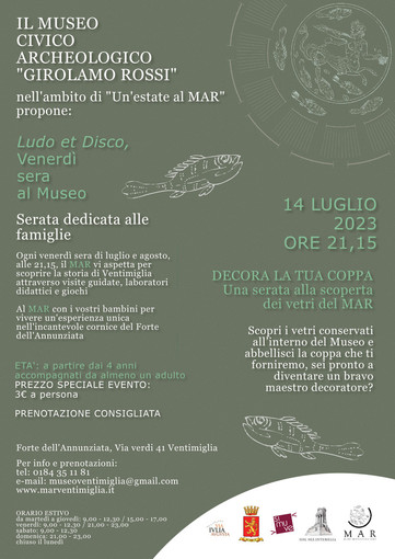 Ventimiglia: al Museo “G.Rossi” una serata per i bambini e le loro famiglie Ventimiglia: al Museo “G.Rossi” una serata per i bambini e le loro famiglie