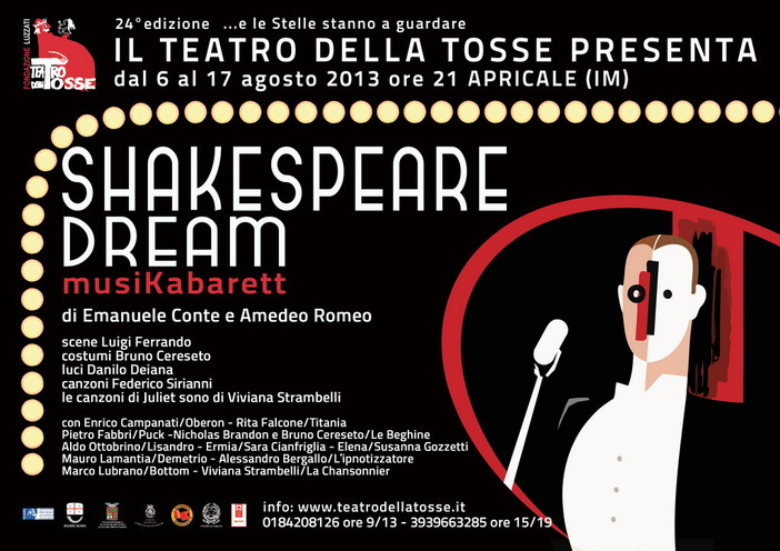 Ad Apricale con il 'Teatro della Tosse' ad agosto c'è 'Shakespeare Dream - musikabarett' Ad Apricale con il 'Teatro della Tosse' ad agosto c'è 'Shakespeare Dream - musikabarett'