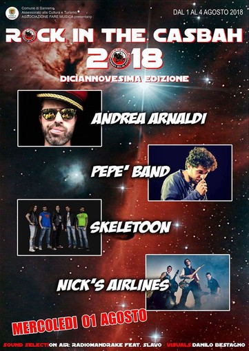 Si alza il sipario su Rock in the Casbah 2018: questa sera la "prima" con Andy Arnaldi, Pepè, Skeletoon e Nick’s Airlines Si alza il sipario su Rock in the Casbah 2018: questa sera la "prima" con Andy Arnaldi, Pepè, Skeletoon e Nick’s Airlines