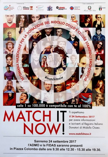 'Match It Now', domenica prossima, giornata per la donazione del midollo osseo, cellule staminali emopoietiche e di sangue 'Match It Now', domenica prossima, giornata per la donazione del midollo osseo, cellule staminali emopoietiche e di sangue