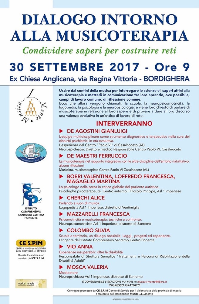 Bordighera: sabato alla chiesa anglicana il convegno “Dialogo intorno alla musicoterapia” Bordighera: sabato alla chiesa anglicana il convegno “Dialogo intorno alla musicoterapia”