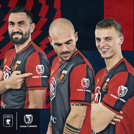 Il logo del Comune di Sanremo sulle maglie del Genoa durante la settimana del Festival Il logo del Comune di Sanremo sulle maglie del Genoa durante la settimana del Festival