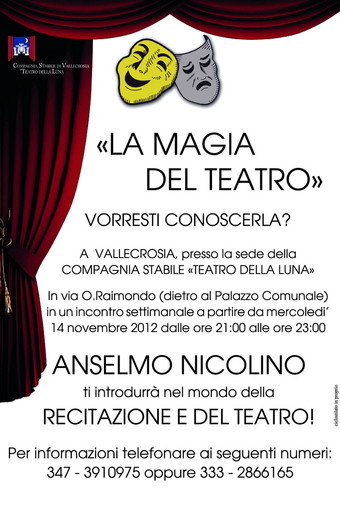 Al via a Vallecrosia il laboratorio "La Magia del Teatro" con Anselmo Nicolino Al via a Vallecrosia il laboratorio "La Magia del Teatro" con Anselmo Nicolino
