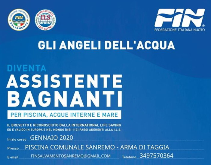 A Sanremo e Arma di Taggia gennaio il via al corso per Assistenti Bagnanti organizzato dalla sezione 'Salvamento' della Fin