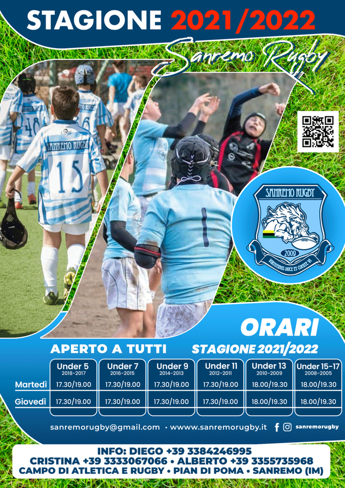 Il Sanremo Rugby apre le porte ai giovani: al via gli allenamenti per i piccoli atleti dai 4 ai 16 anni Il Sanremo Rugby apre le porte ai giovani: al via gli allenamenti per i piccoli atleti dai 4 ai 16 anni