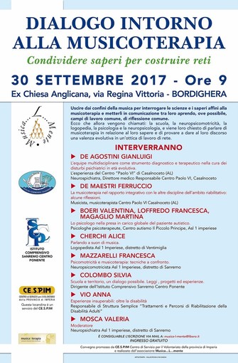 Bordighera: sabato alla chiesa anglicana il convegno “Dialogo intorno alla musicoterapia” Bordighera: sabato alla chiesa anglicana il convegno “Dialogo intorno alla musicoterapia”