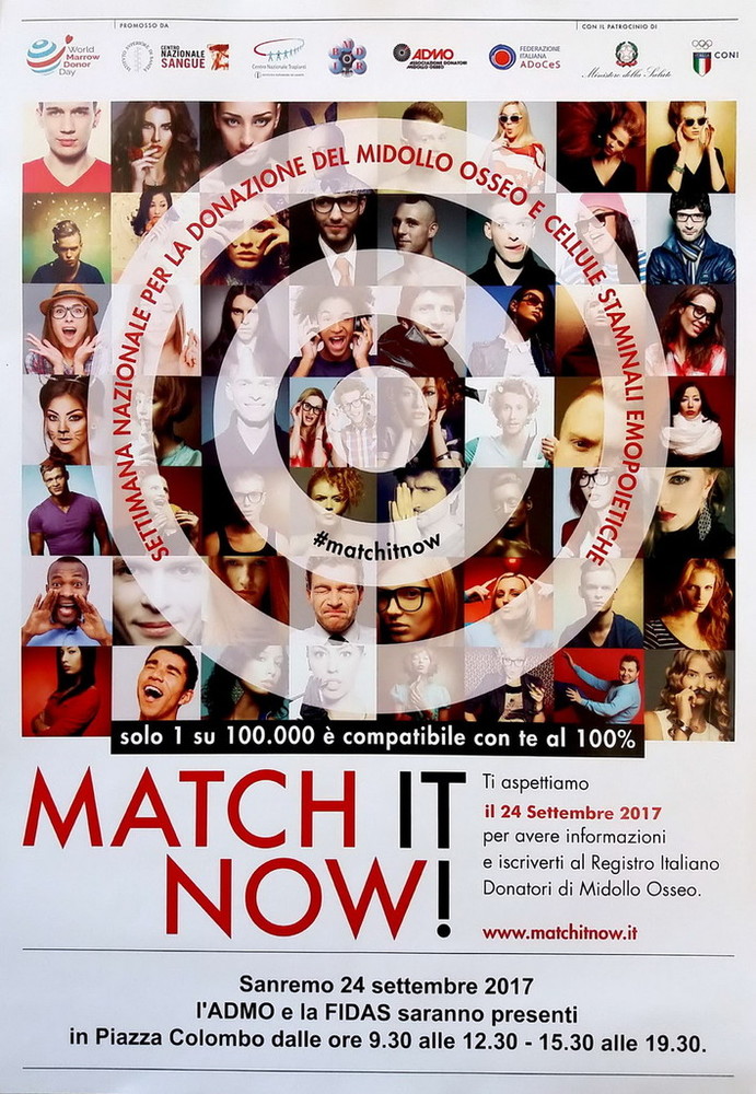 'Match It Now', domenica prossima, giornata per la donazione del midollo osseo, cellule staminali emopoietiche e di sangue