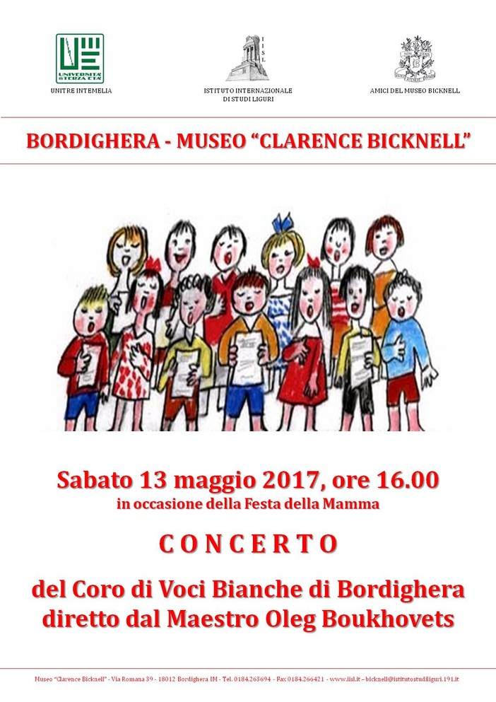 Bordighera: sabato per la Festa della Mamma concerto del Coro di Voci Bianche al Museo 'Bicknell'
