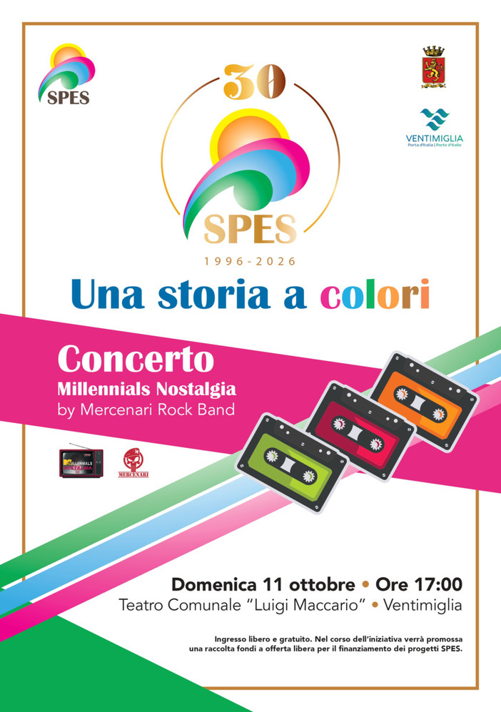 Ventimiglia, SPES celebra 30 anni con il concerto “Millennials Nostalgia” al Teatro Maccario